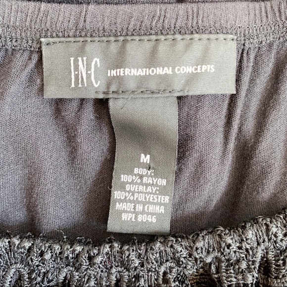 INC Black Lace Fringe Short Sleeve Blouse Sz M - Picture 10 of 10